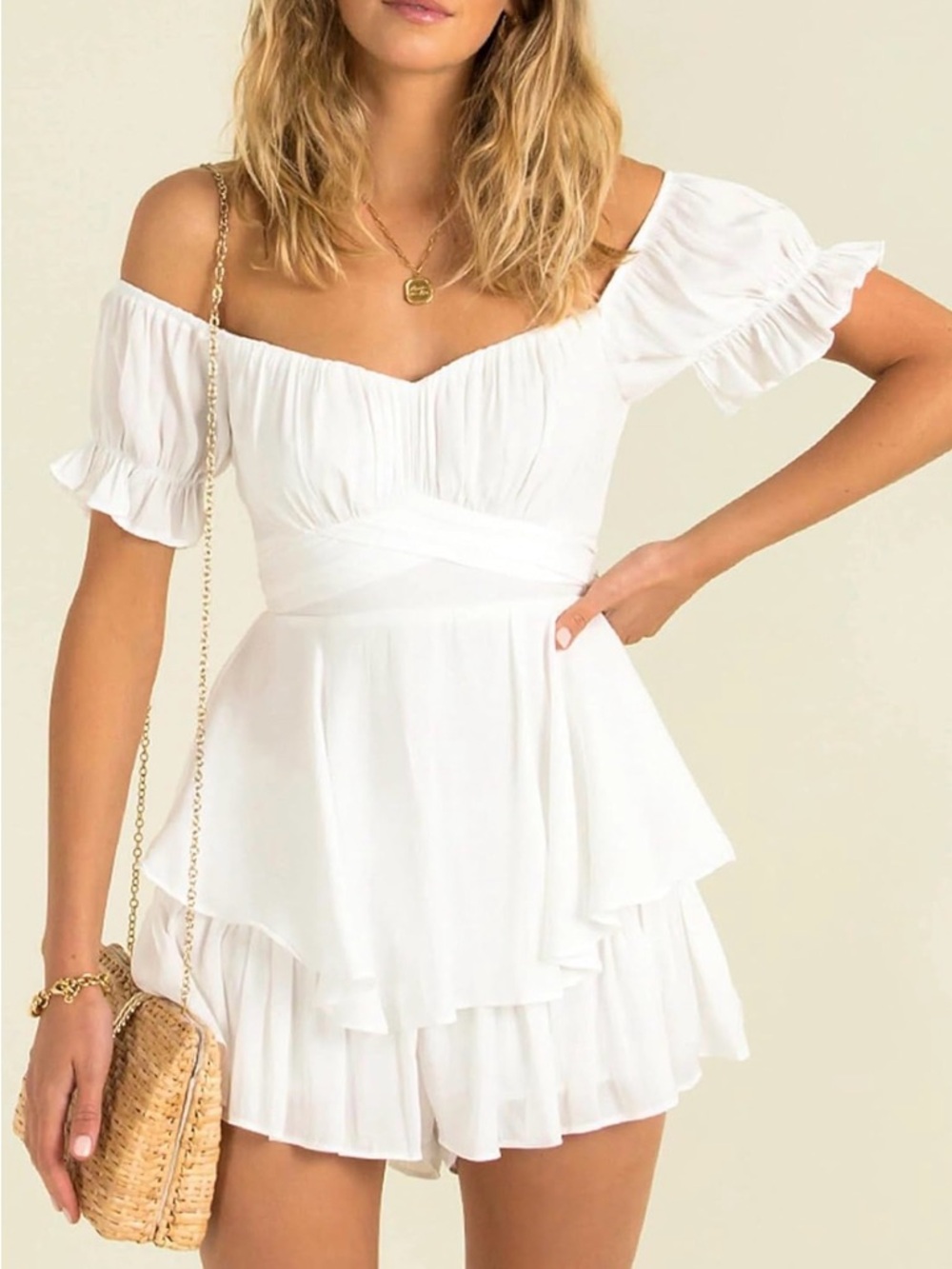 White Off-Shoulder Ruffle Mini Dress